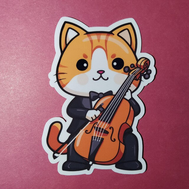Cello Cat Sticker | Cello Kitty Orchestra Vinyl Sticker