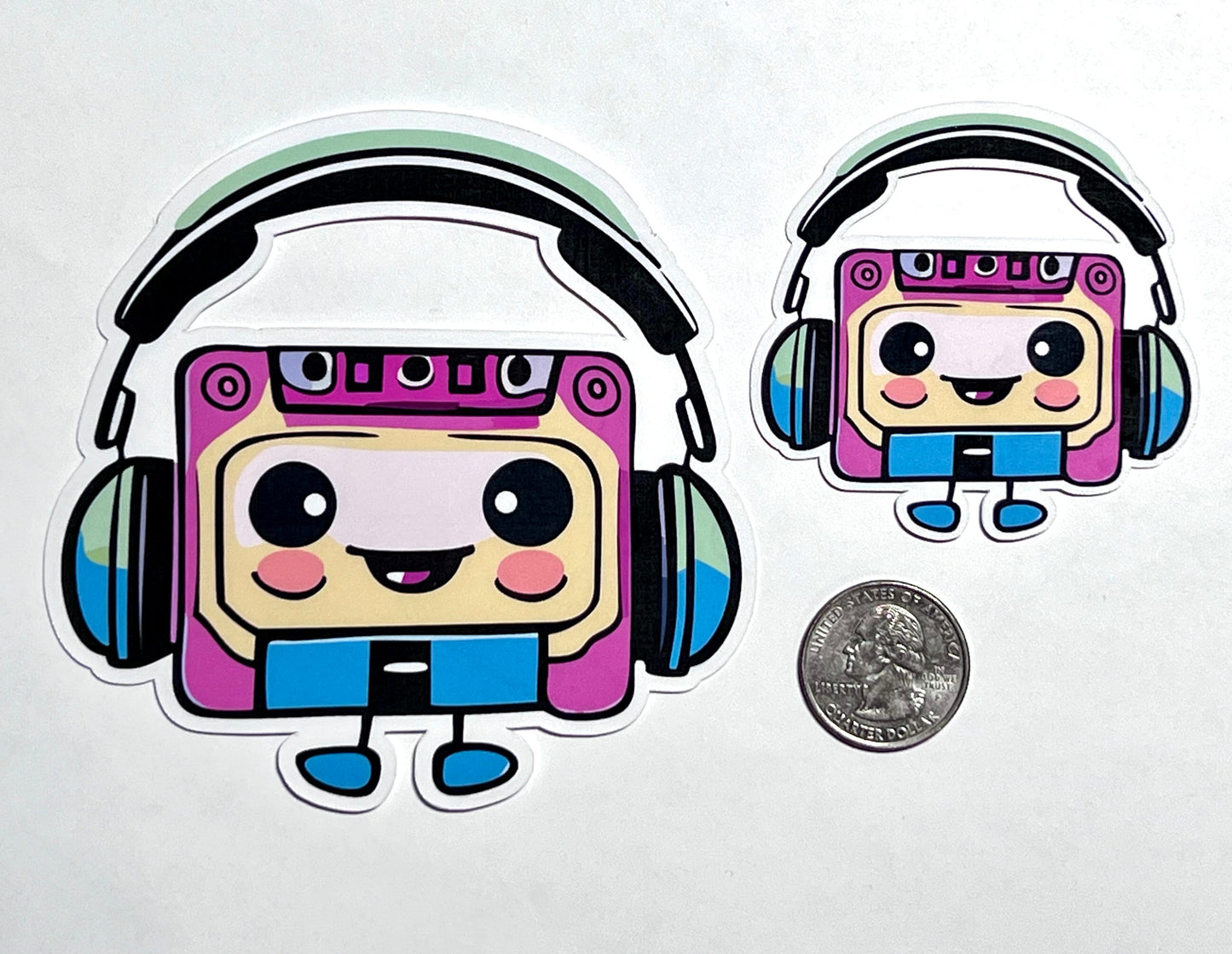 Retro Cassette Tape Wearing Headphones Vinyl Sticker image 2