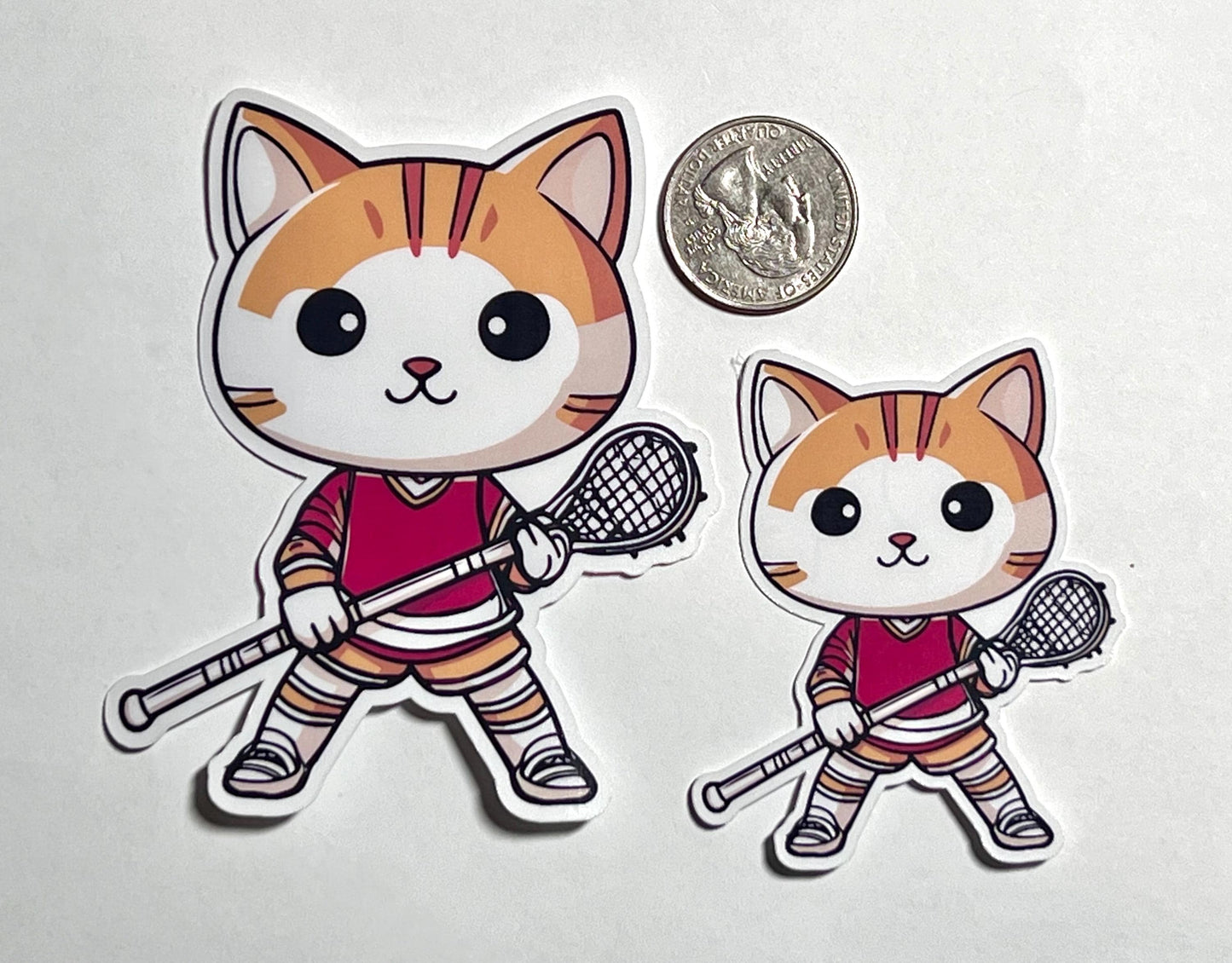 Red Lacrosse Cat Vinyl Sticker image 2
