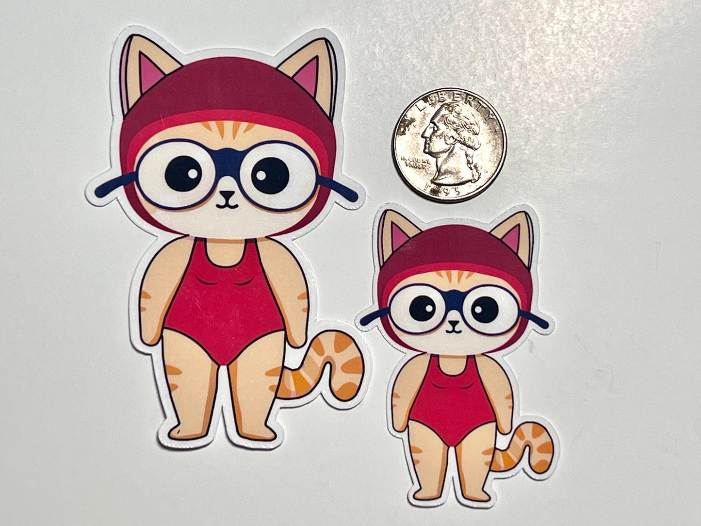 Red Swimming Cat Vinyl Sticker image 2