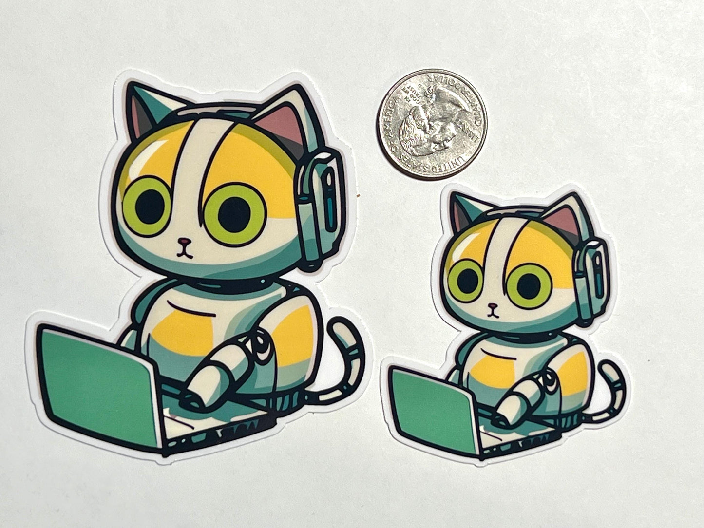 Yellow Robot Cat Vinyl Sticker image 2