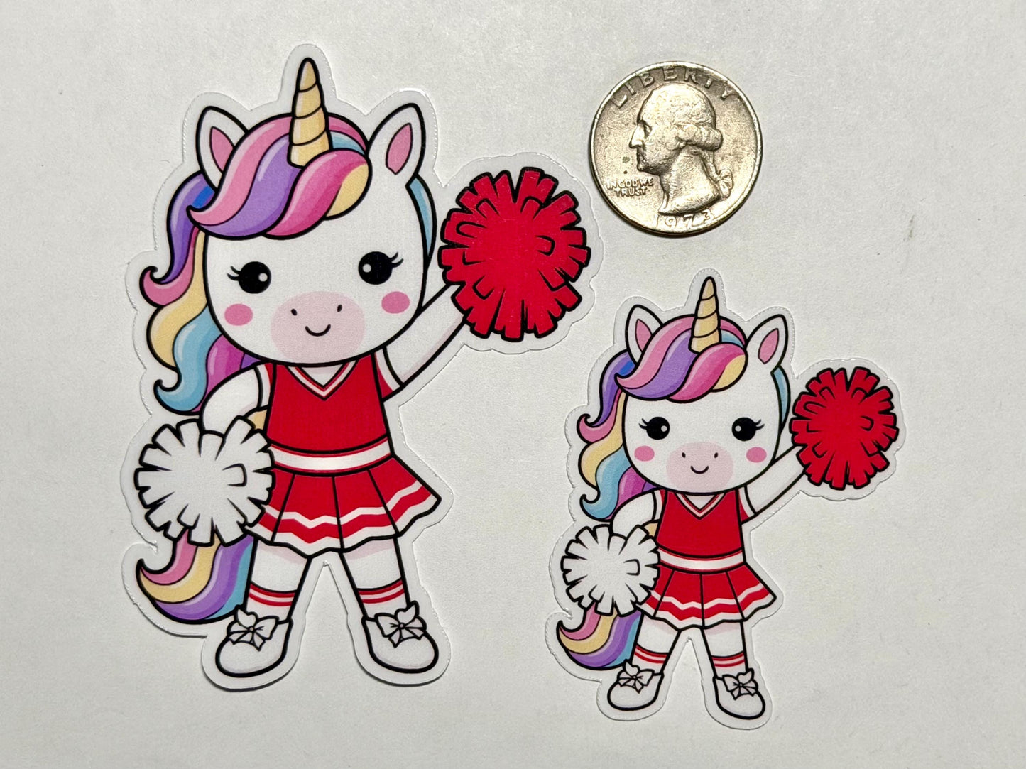 Red Cheerleading Unicorn Vinyl Sticker image 2