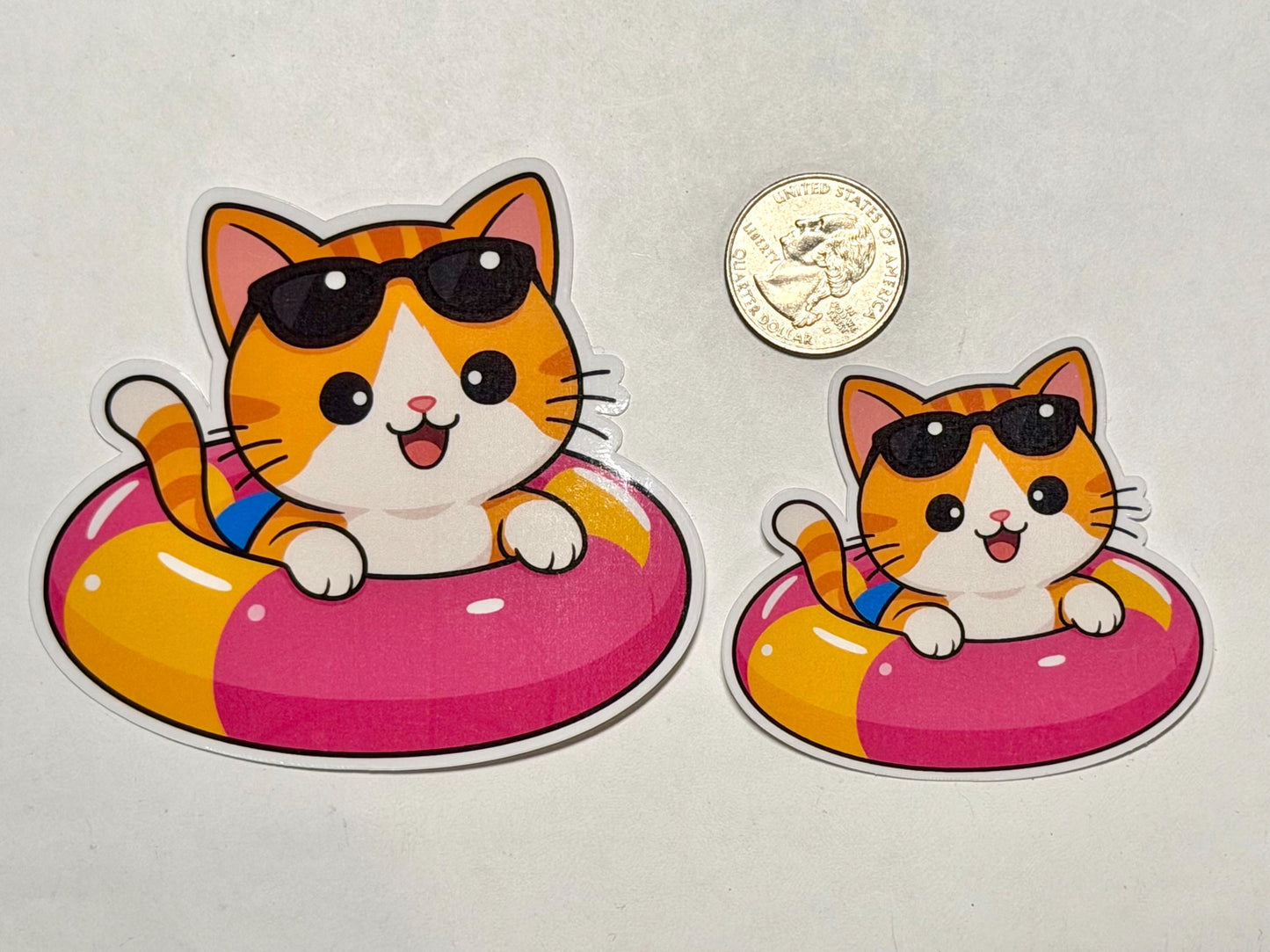 Tabby Cat in Pool Float with Sunglasses Vinyl Sticker image 2