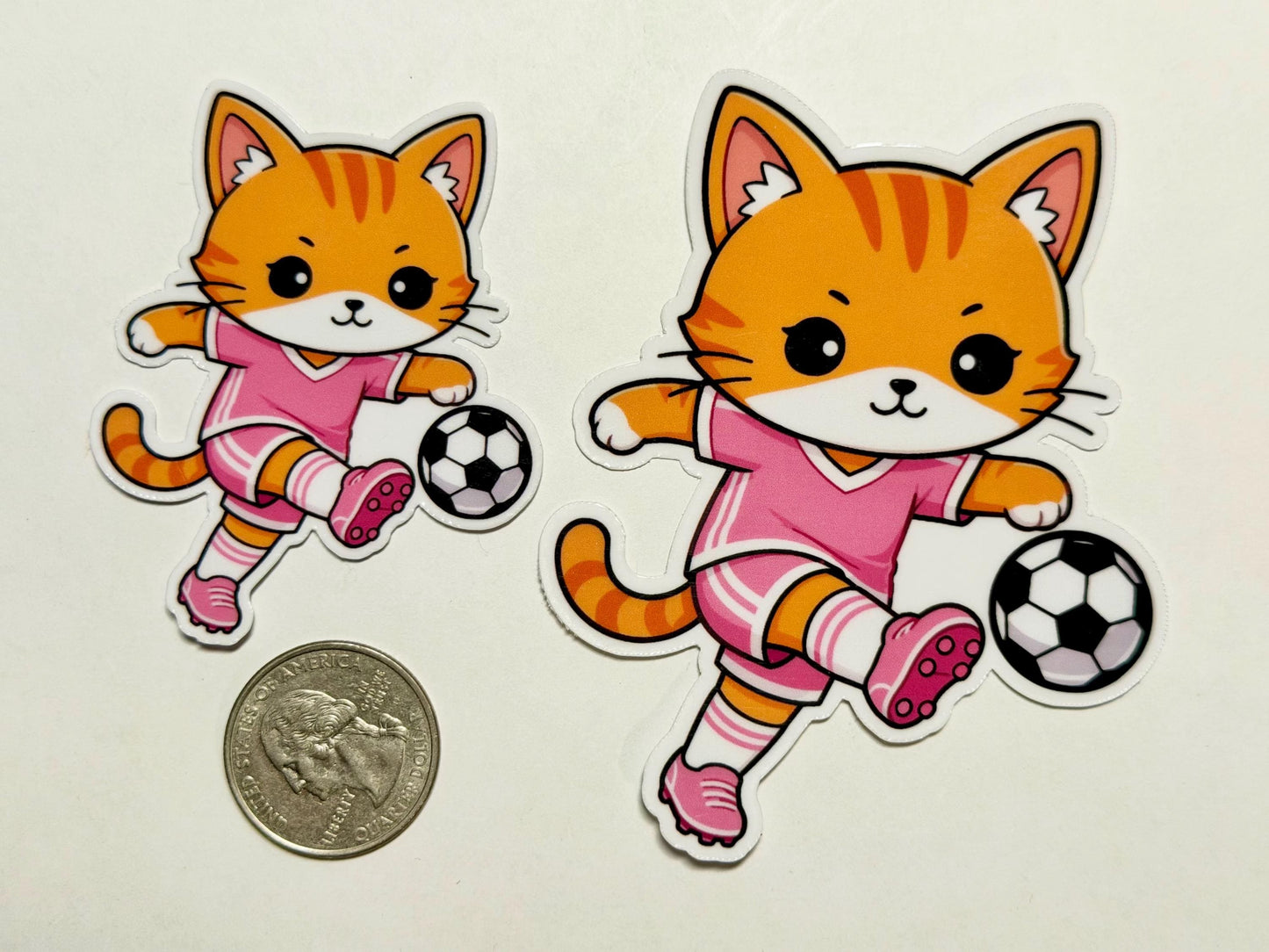 Action Kicking Soccer Girl Cat Vinyl Sticker image 2