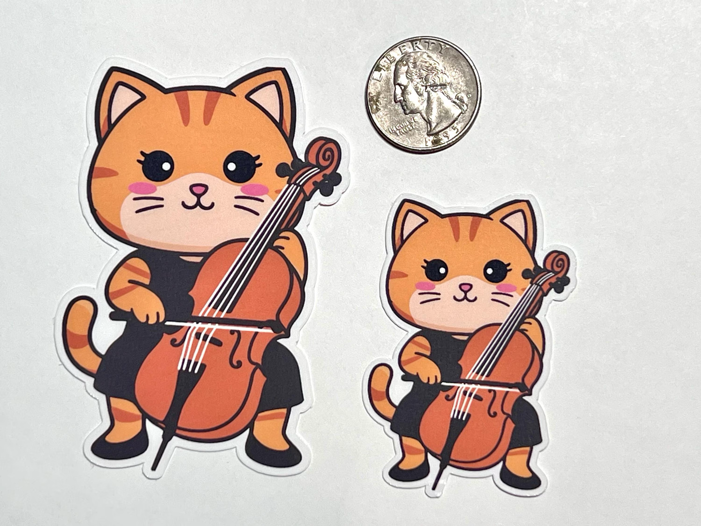 Girl Cello Cat Vinyl Sticker: Strings, Orchestra Musician Gift, Water Bottle Sticker