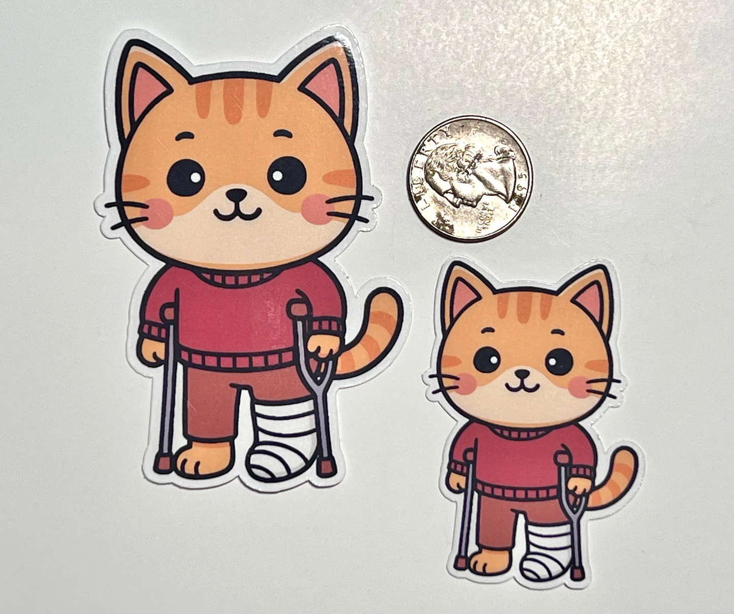 Cat on Crutches Sticker | Hurt Kitty Sticker | Water Bottle Sticker