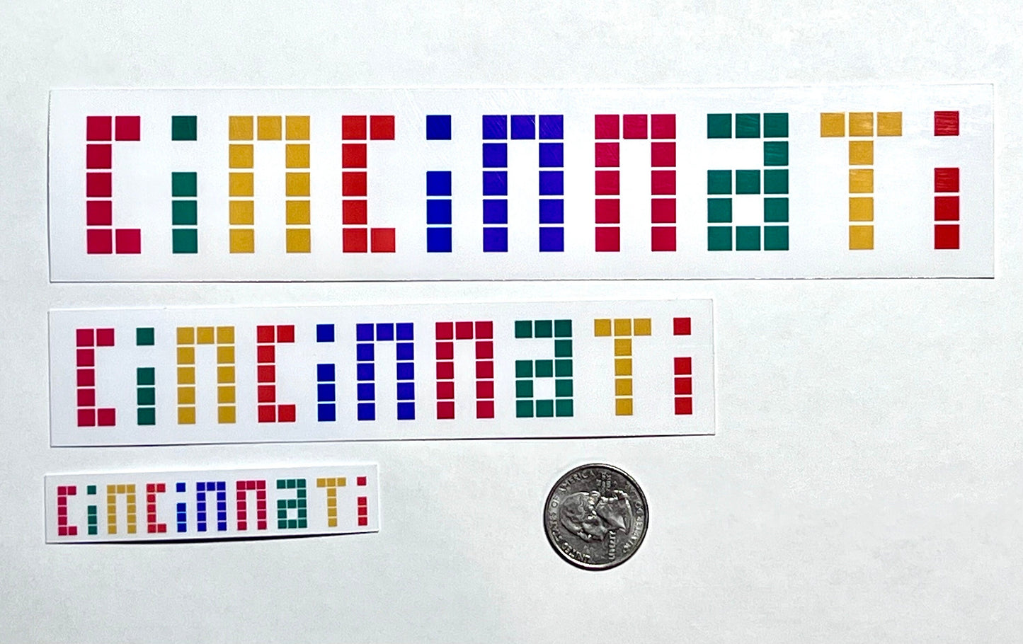 Cincinnati Sign Vinyl Sticker Rainbow Color- Colorful Sticker- Cincinnati Convention Center Sign- Pixel Art- I Love Cincy. 3 Sizes.