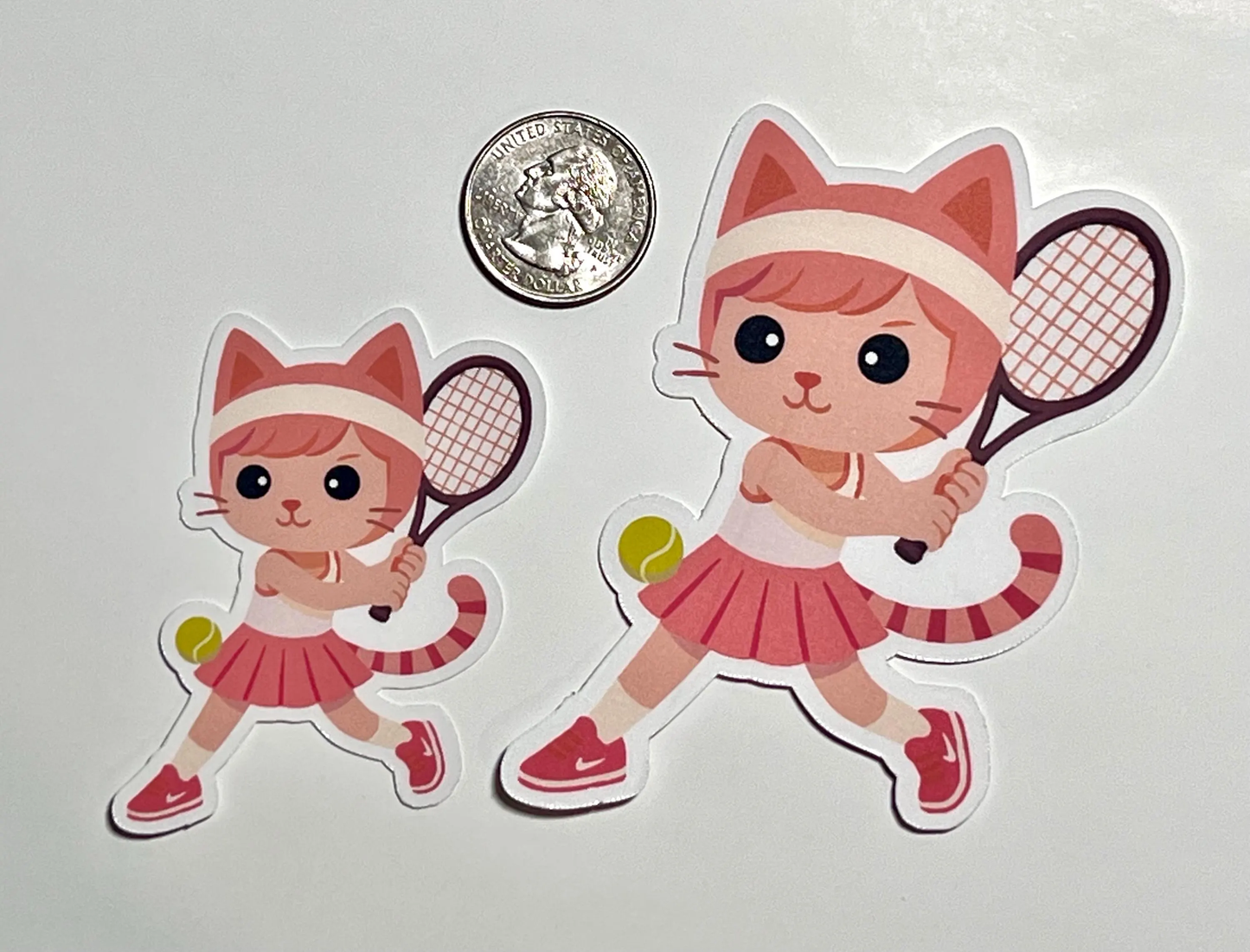 Tennis Girl Cat Hitting Ball Sticker | Stylish Female Cat Swinging Racket | Girls & Women's Tennis Sticker