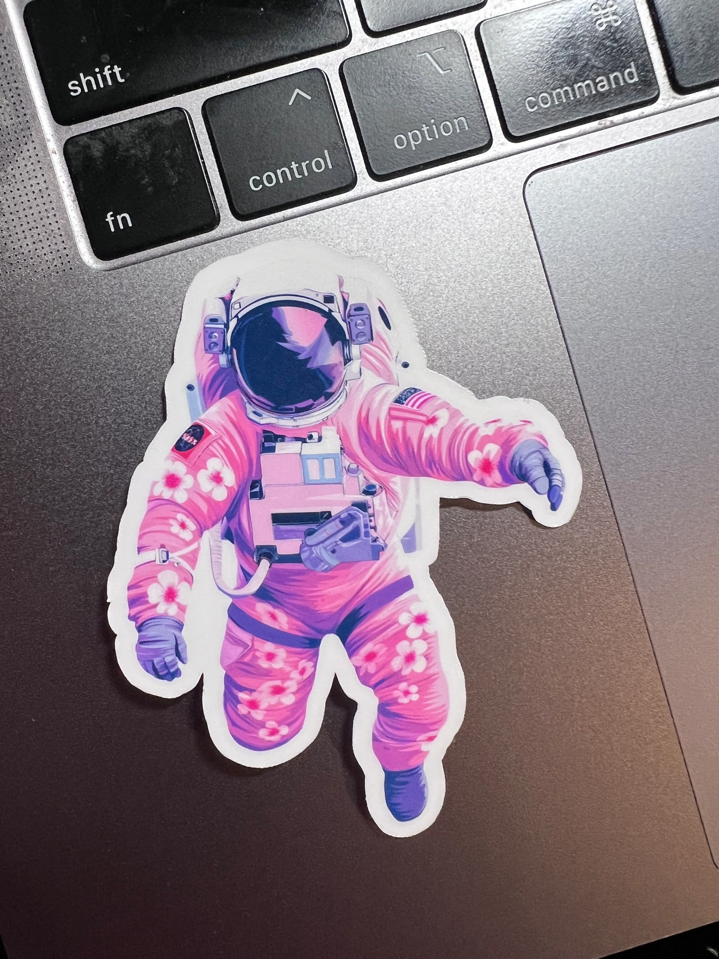 Astronaut Sticker Pink Floral | Astronaut Floating in Space Sticker