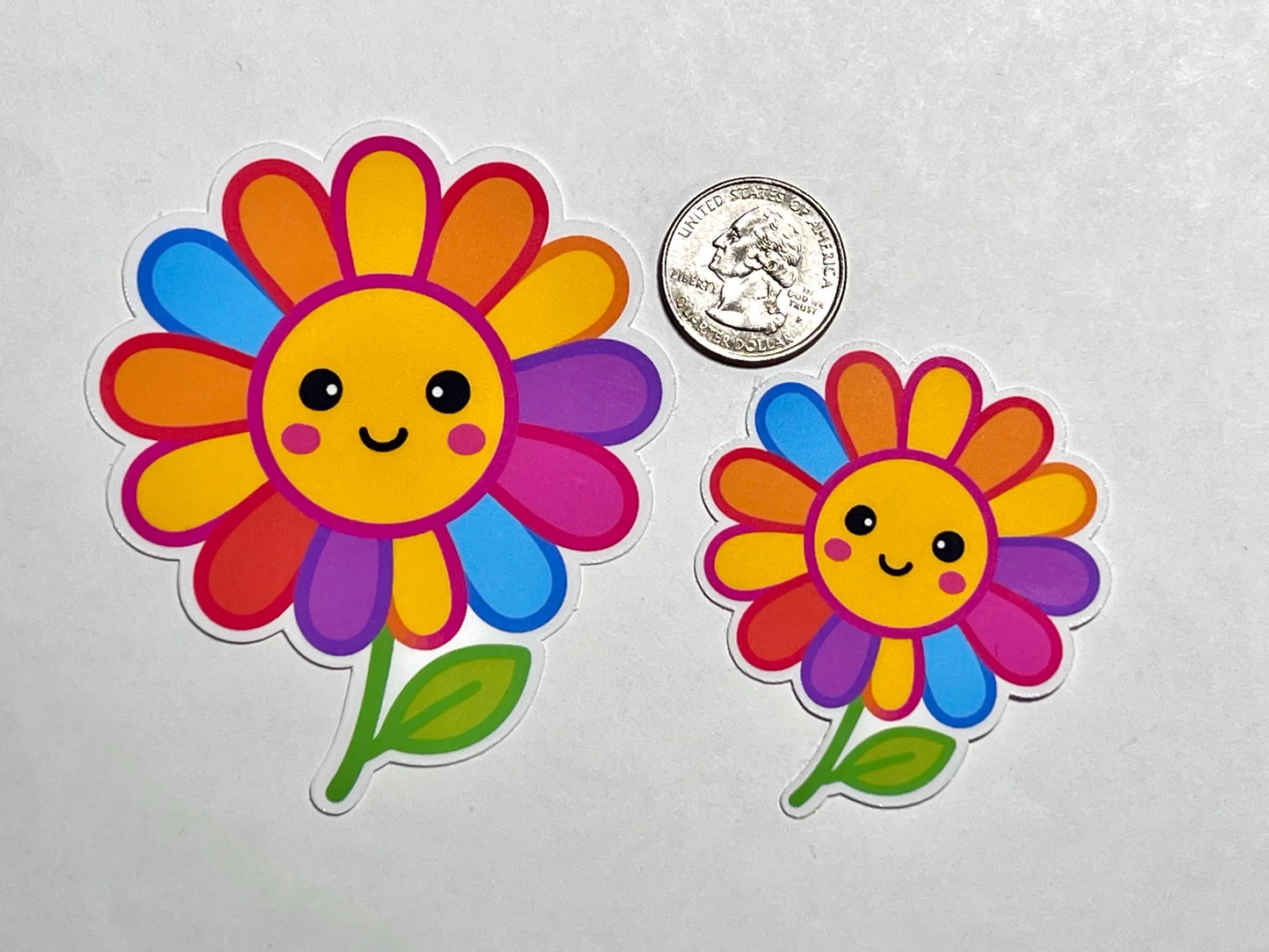 Colorful Daisy Sticker | Smiling Rainbow Flower Kawaii Design for Gardeners, Florists | Use on Water Bottles, Laptops.