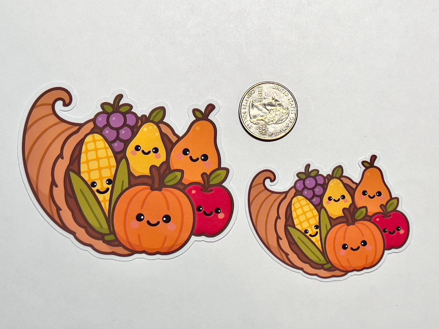 Cornucopia- Horn of Plenty Vinyl Sticker- Kawaii Design Thanksgiving Celebration