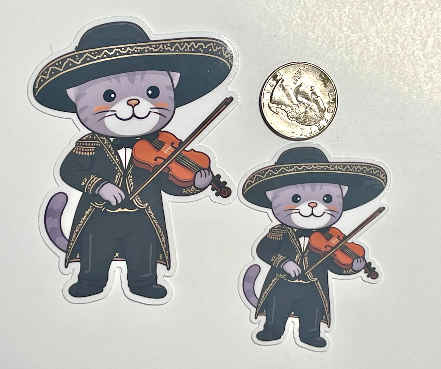 Mariachi Cat Violin Vinyl Sticker | Water Bottle Sticker
