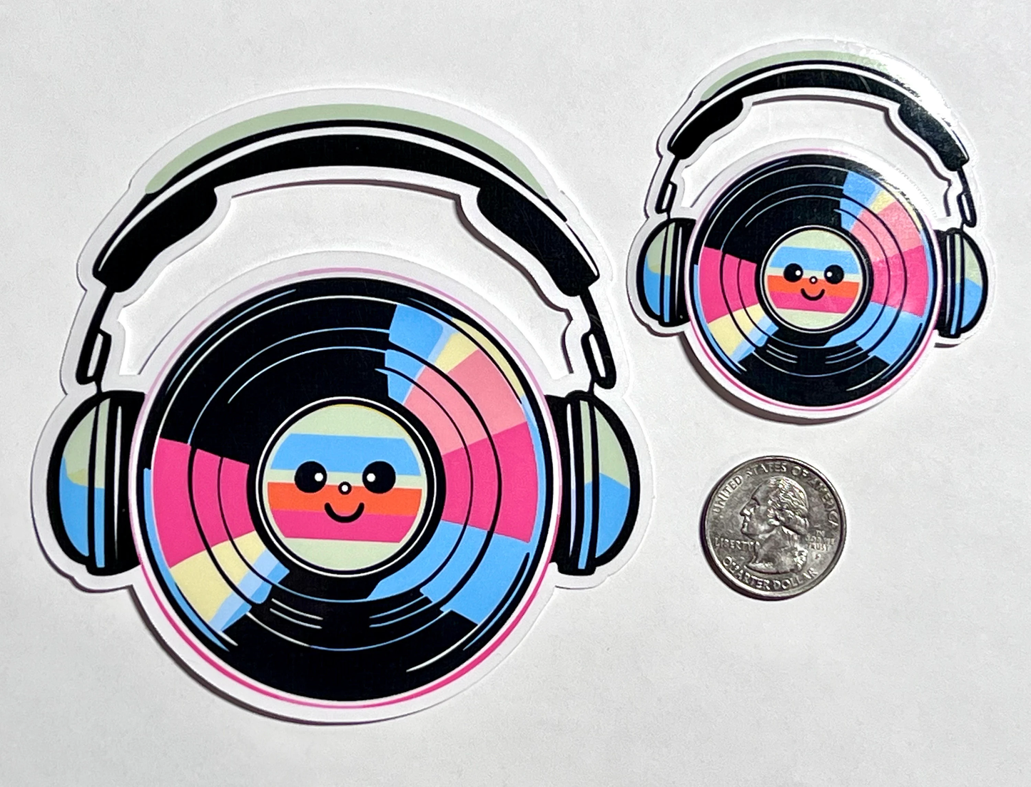 Retro Vinyl Record Sticker | Cute Vinyl Record wearing Headphones Sticker | LP's Vinyl Disc