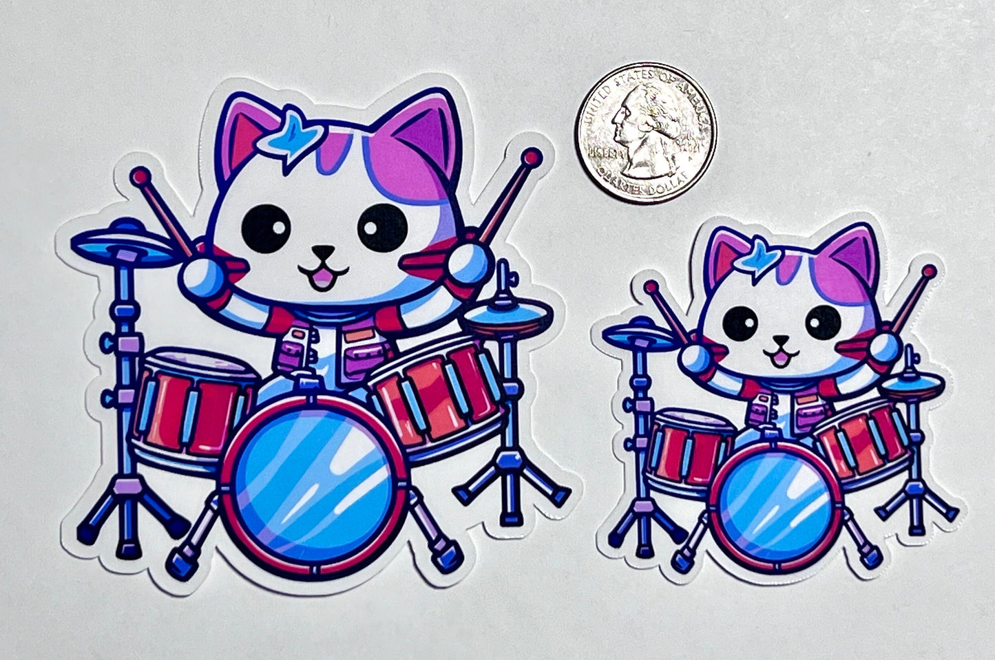 Drummer Cat Sticker | Rock Drummer Kitty Vinyl Sticker