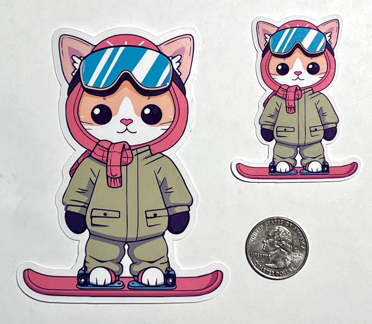 Snowboarding Cat Sticker | Snow Shredding Kitty | Kawaii Kitty | Waterproof Laminated Vinyl Sticker | Snowboard Sticker | Winter Cat