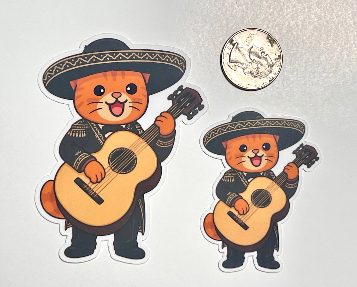 Mariachi Cat Guitarron Vinyl Sticker | Water Bottle Sticker