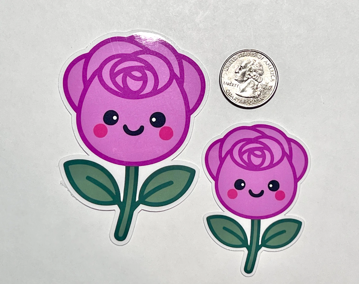 Pink Rose Sticker: Smiling Flower Kawaii Design - Laptop, Water Bottle