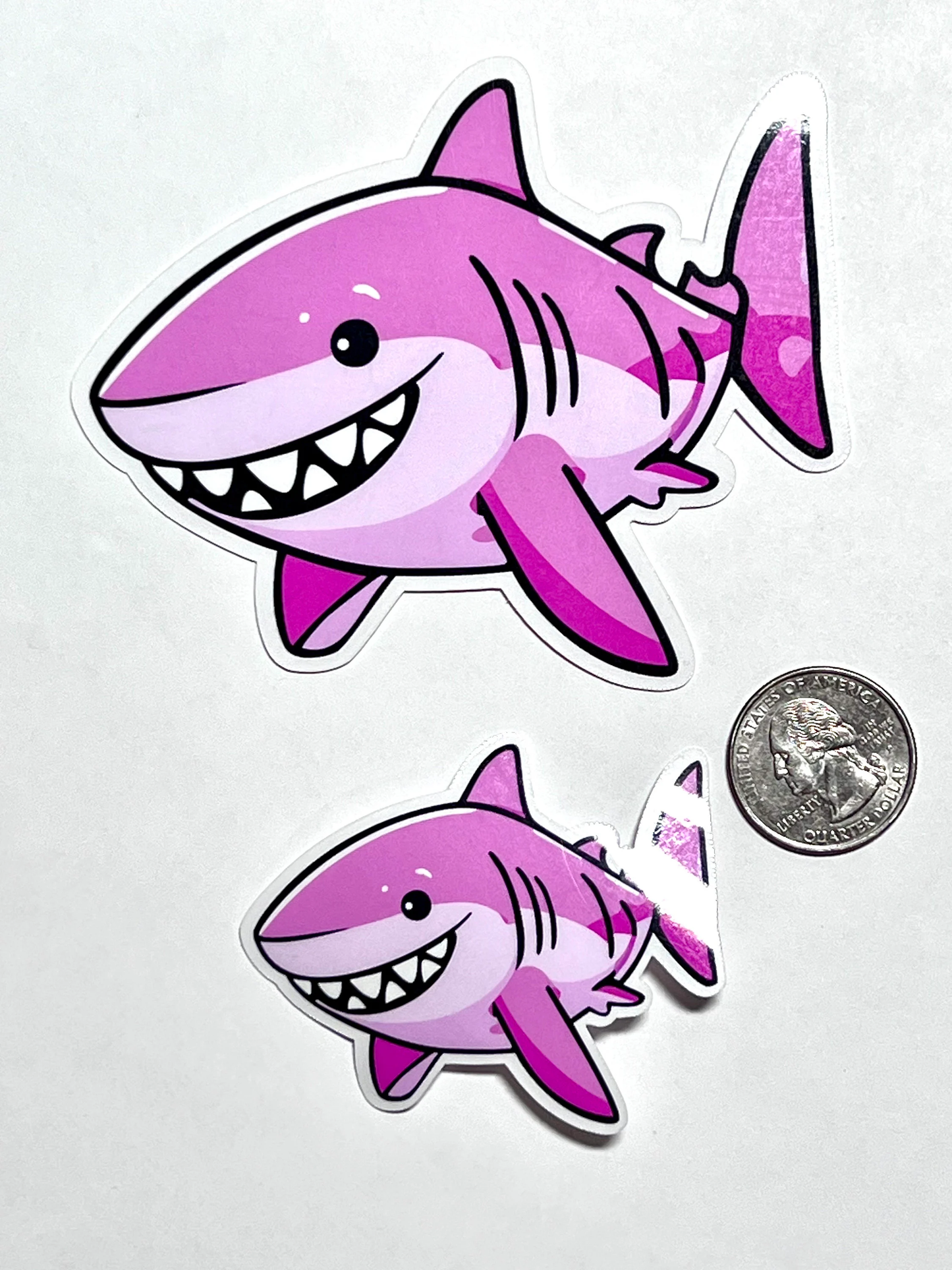 Pink Shark Sticker | Cute Smiling Cartoon Shark Sticker | Shark Week Lovers