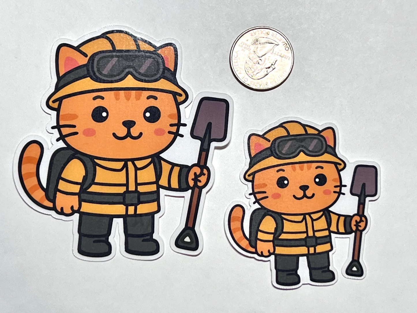 Wildland Firefighter Cat Vinyl Sticker: Fighting Forest Fires