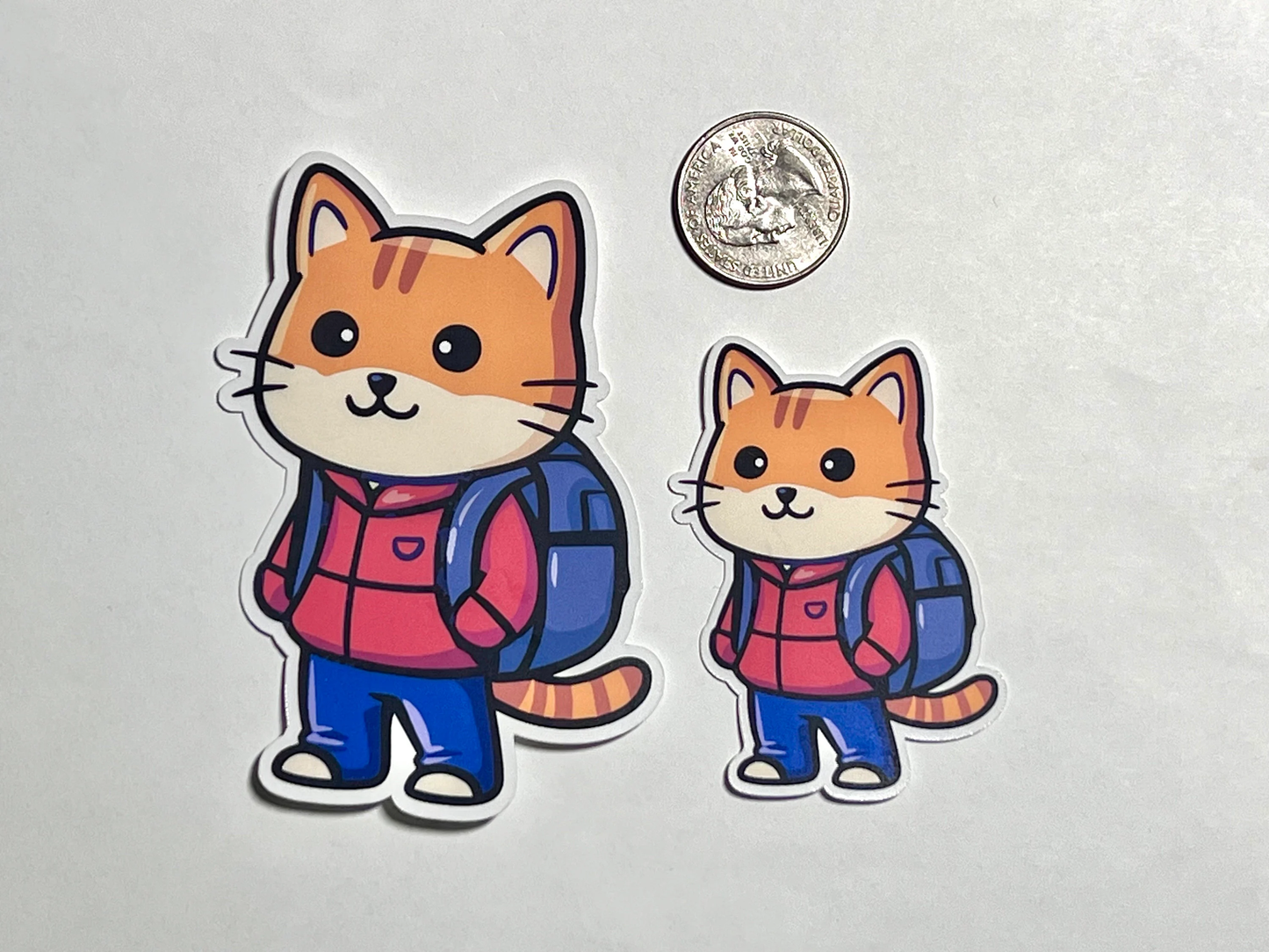 Back to School Kitty Sticker Red | School Cat Wearing Back Pack