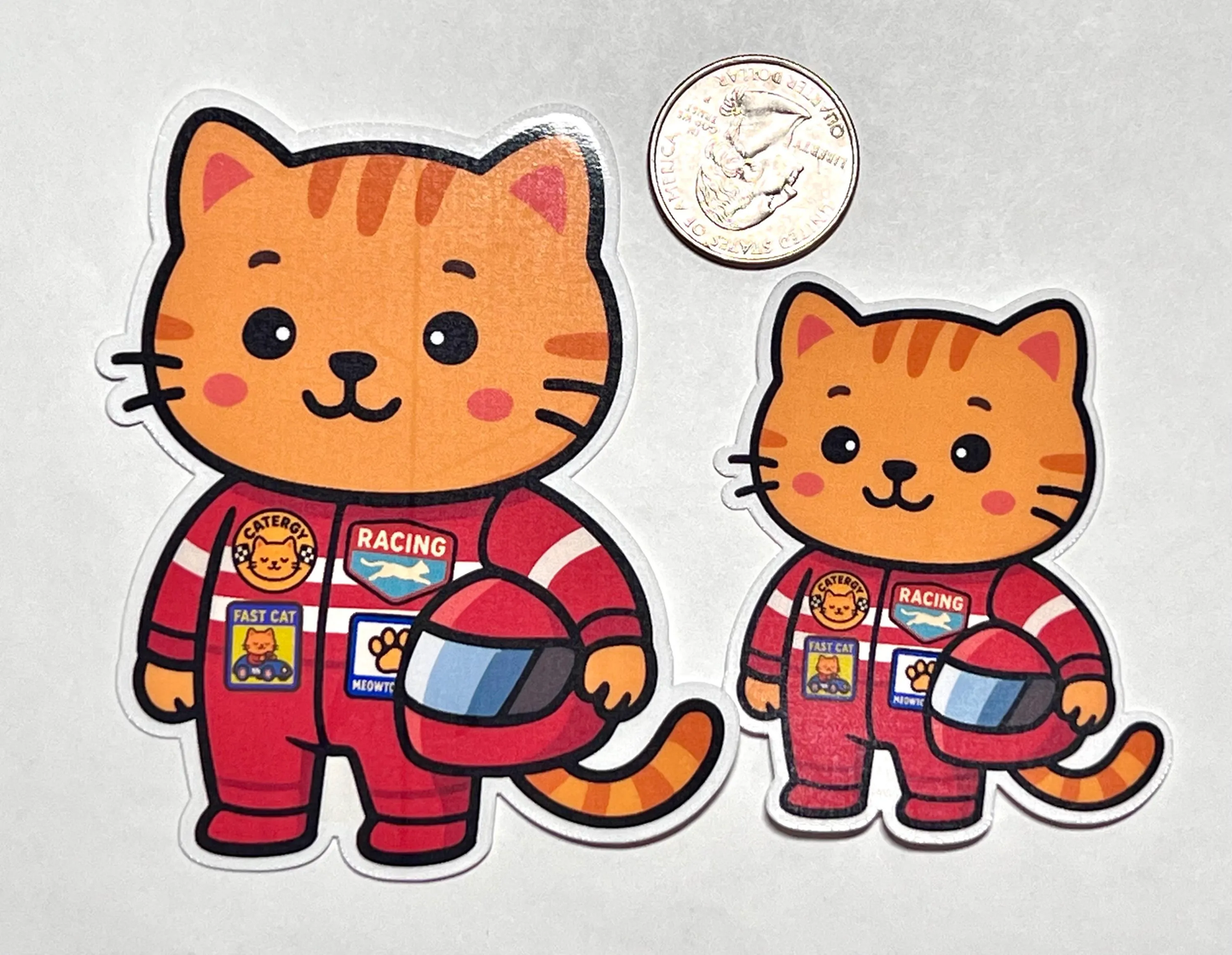 Race Car Driver Cat Vinyl Sticker | Cute Kitty wearing Racing Suit with Helmet
