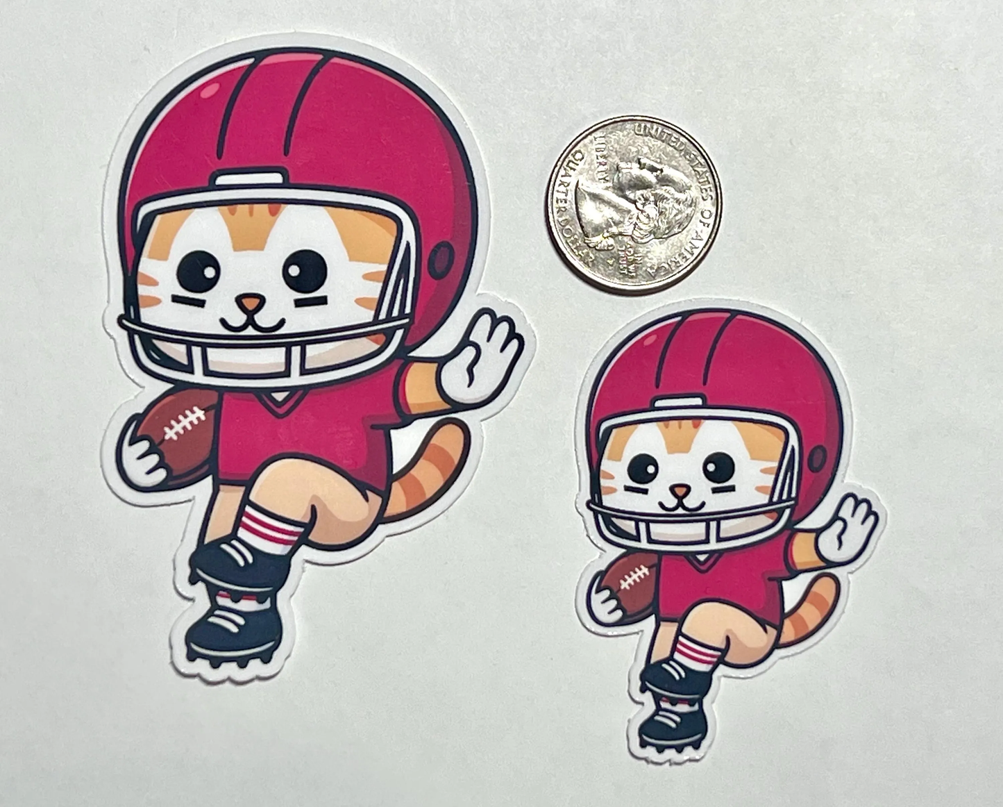 Football Cat Vinyl Sticker: Kawaii Heisman Kitty Pose with Stiff Arm