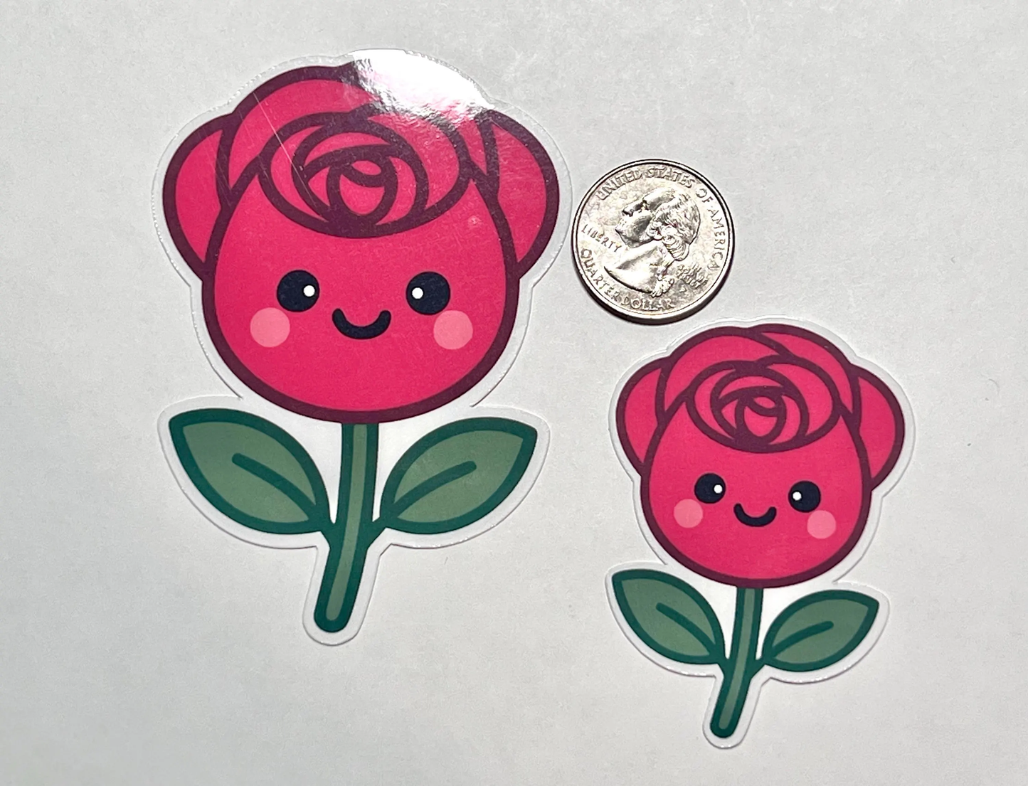 Kawaii Smiling Red Rose Sticker: Waterproof Flower Sticker