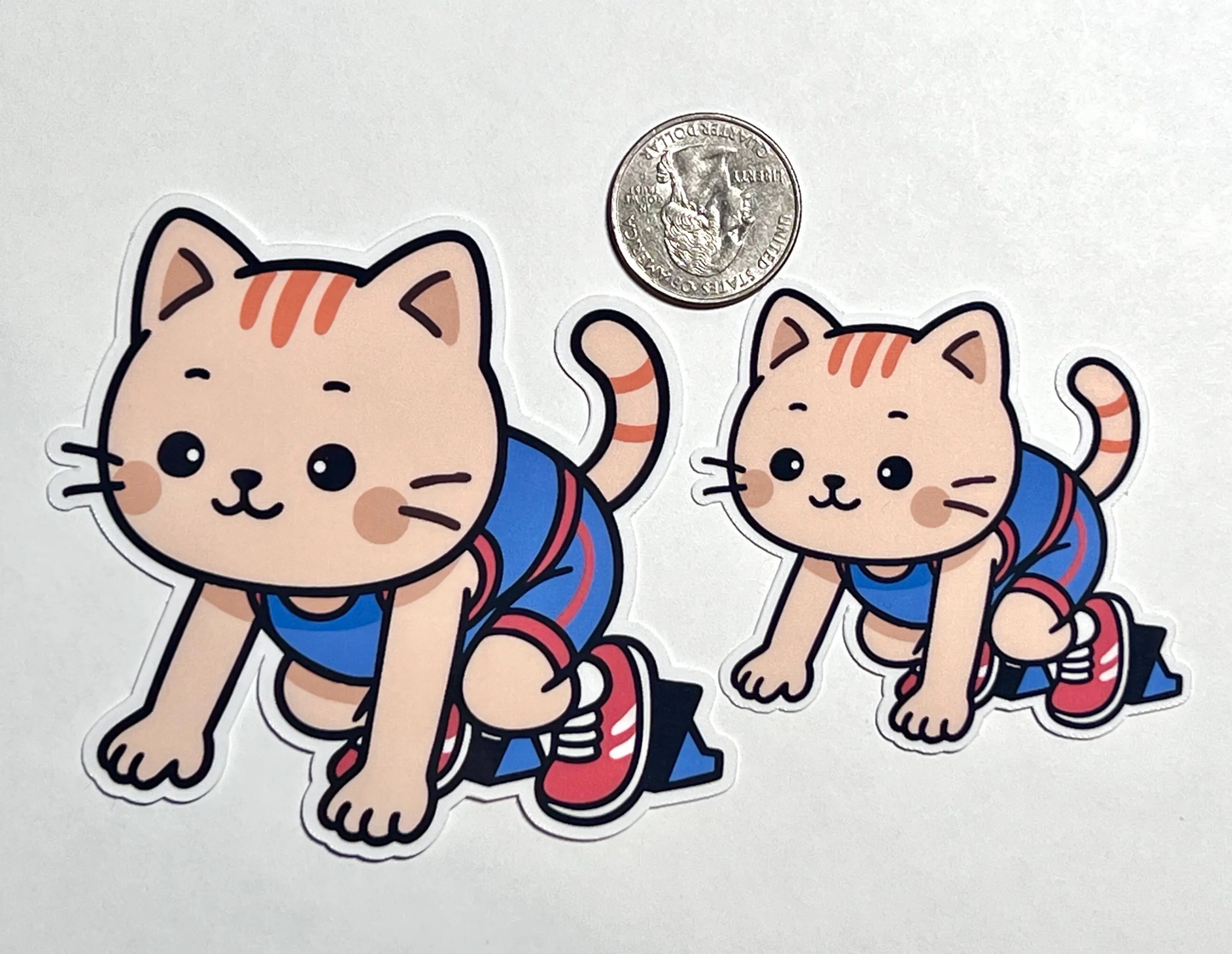 Sprinter Cat Sticker | Track and Field Kitty in Starting Blocks | Water Bottle Sticker