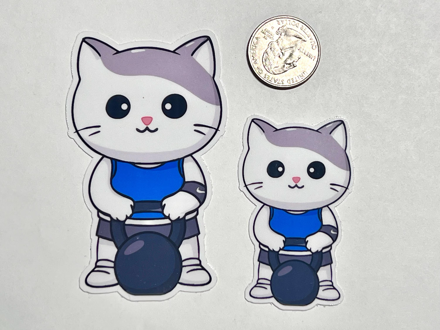 Kettlebell Workout Cat Sticker | Gym Kitty Vinyl Sticker | Kawaii Design