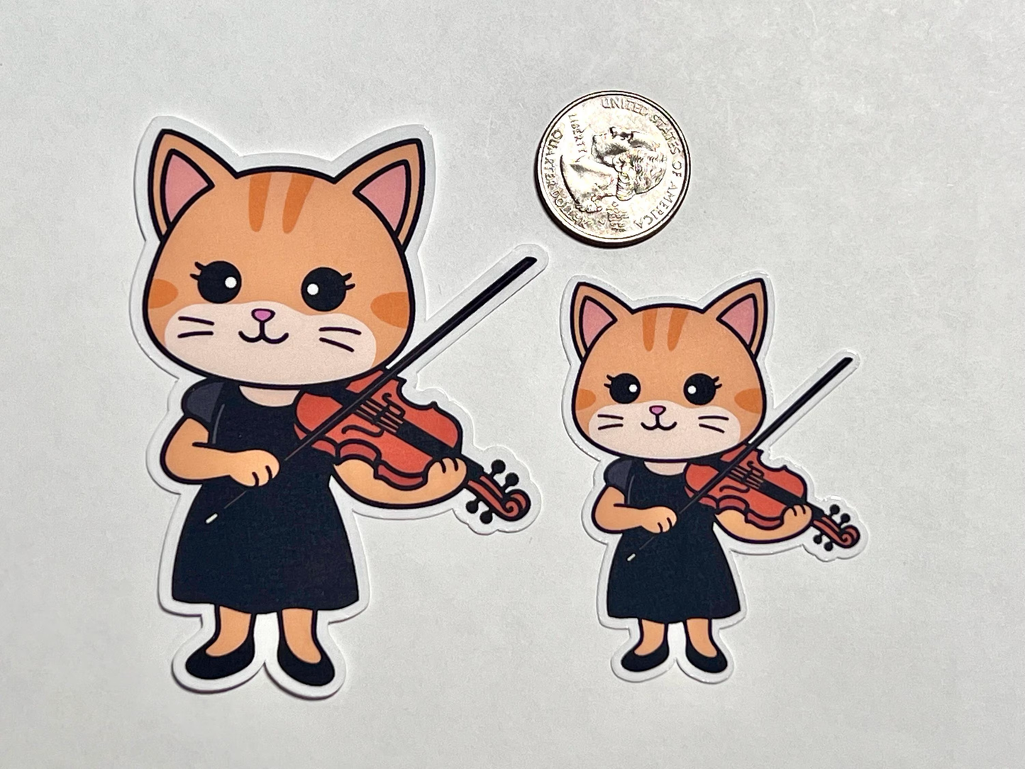 Violin Cat Girl- Vinyl Sticker: Orchestra Strings Musician Gift