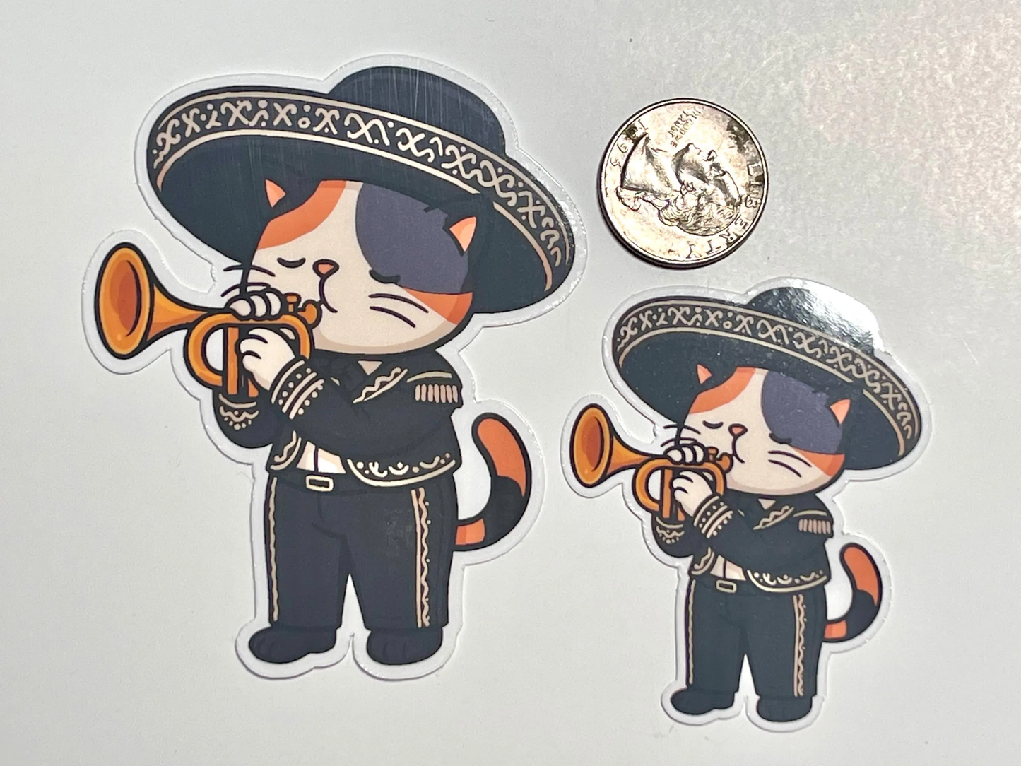 Mariachi Cat Trumpet Vinyl Sticker | Water Bottle Sticker