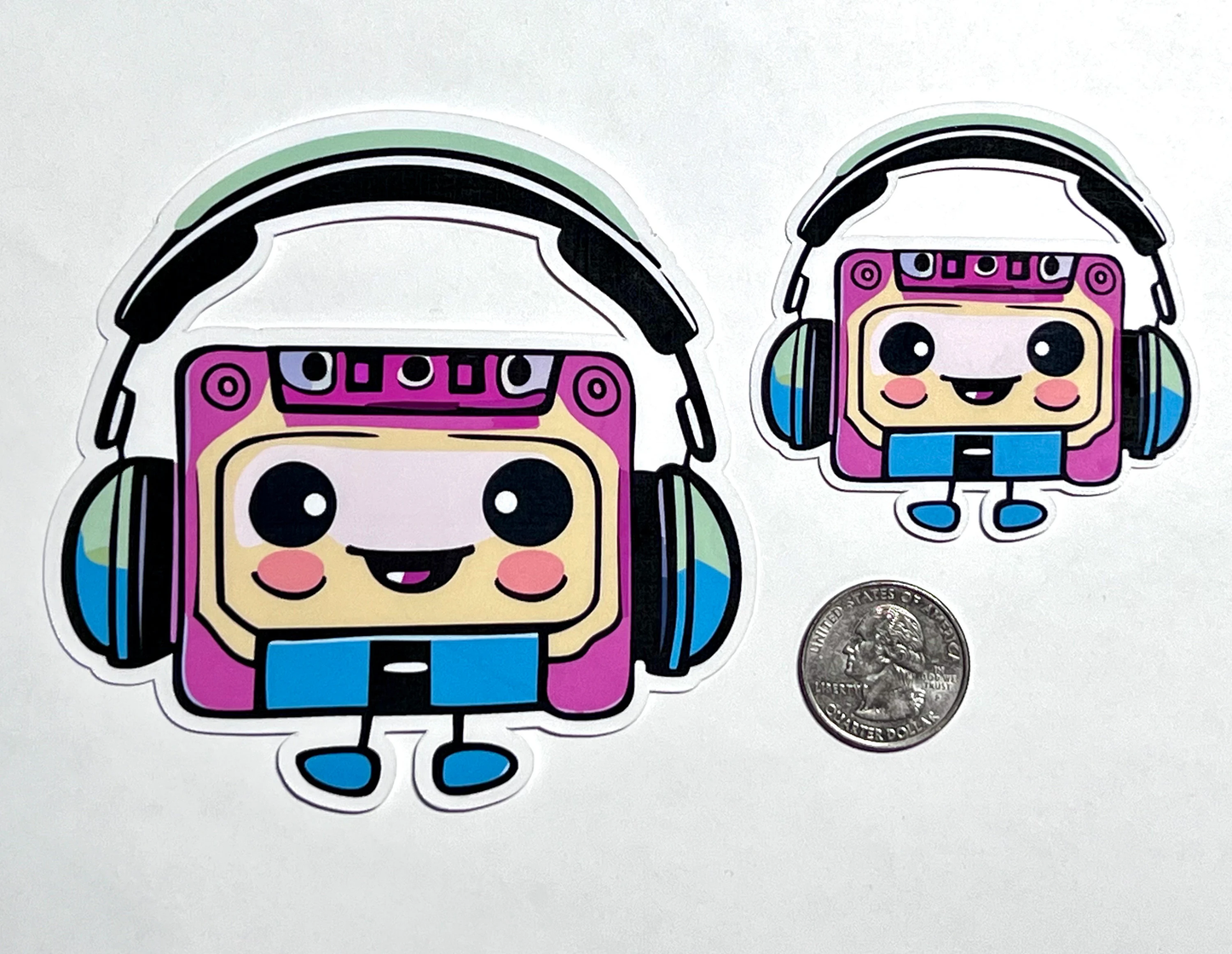 Retro Cassette Tape Sticker | Cute Cassette Tape wearing Headphones Sticker | Music Lover Gift