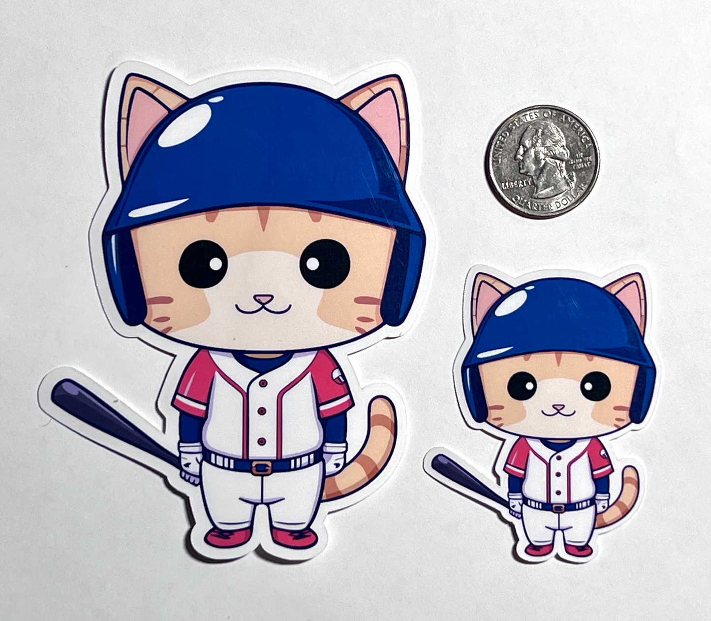 Baseball Cat Sticker | Cat Wearing Baseball Helmet Vinyl Sticker