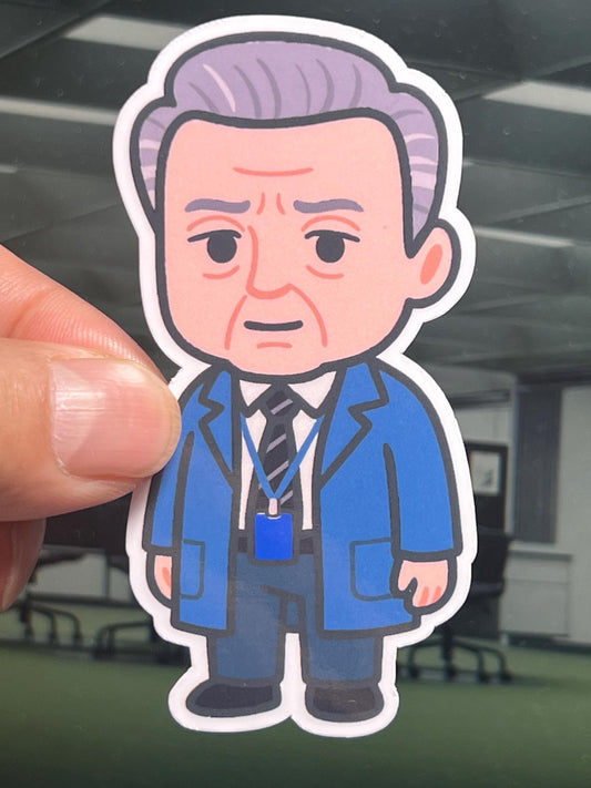 Cartoon character sticker of Burt G. from the TV show Severance