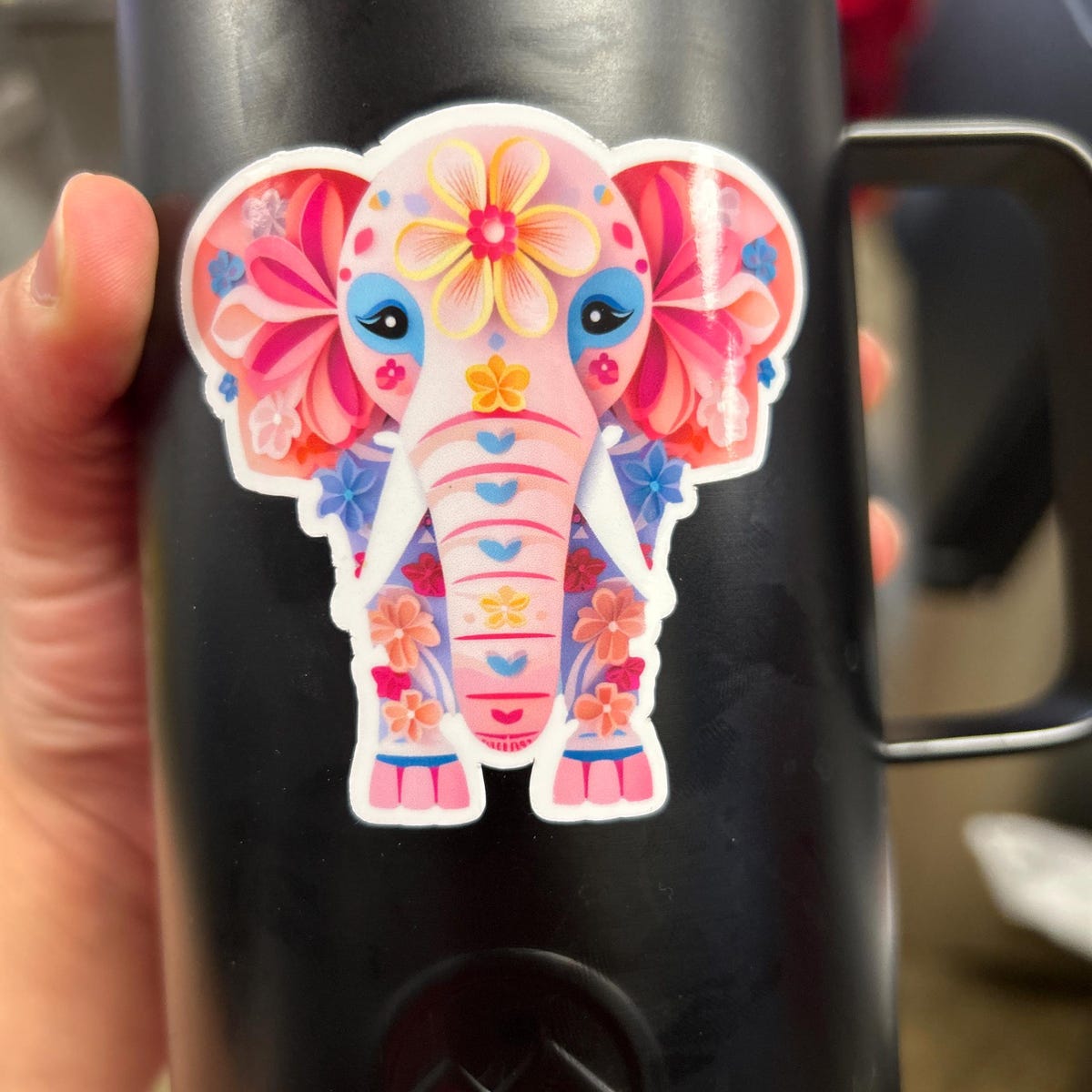 Pink Elephant Floral Sticker | Stylized Elephant Vinyl Sticker | Zoo and Elephant Lover Gift