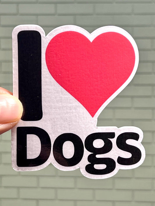 Sticker that shows a large I Heart Dogs