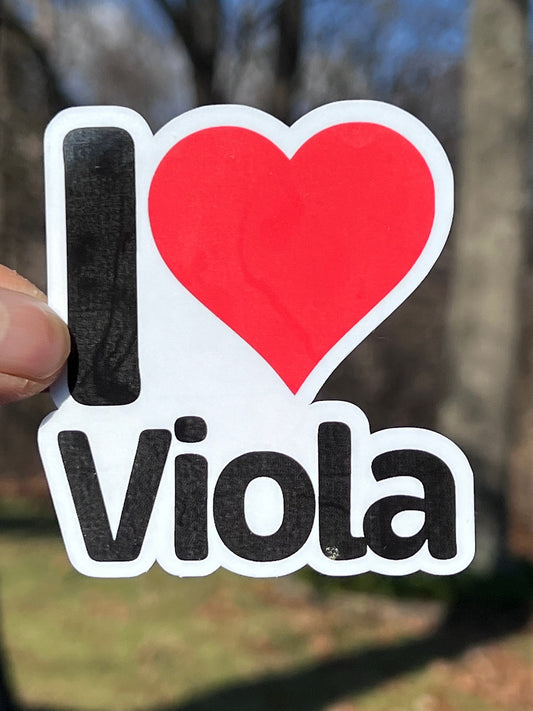 Sticker that says I Heart Viola with a bright red heart