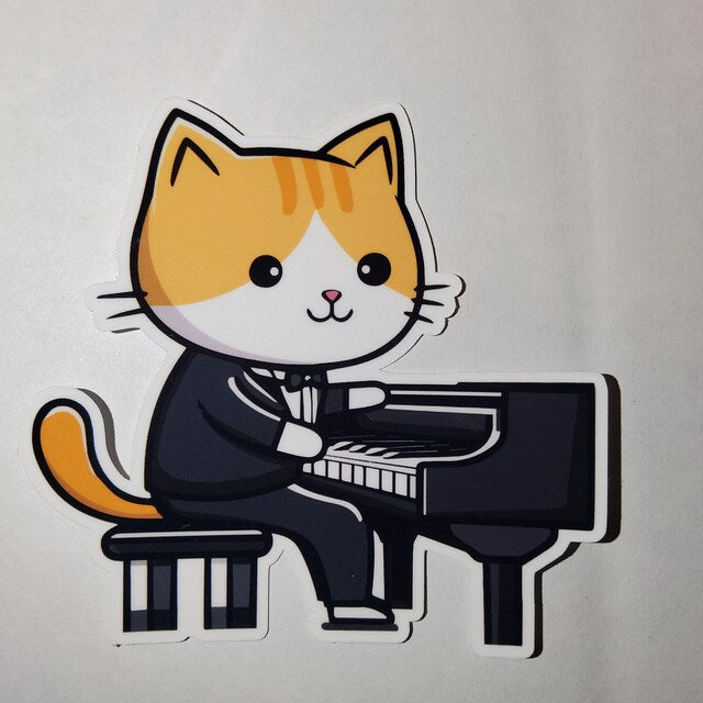 Piano Cat Sticker | Concert Pianist Kitty Vinyl Sticker | Piano Lessons/Piano Teacher Gift