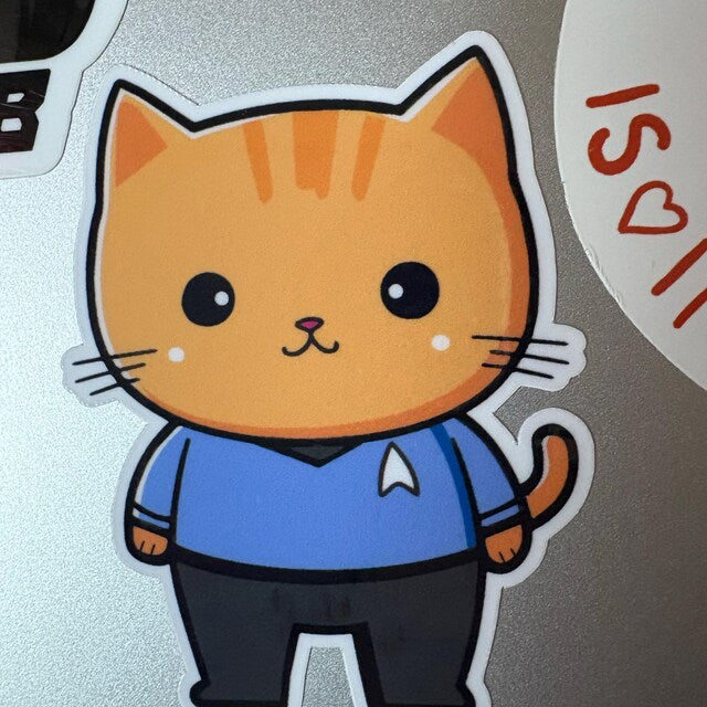 Star Trek Cat Blue Shirt Sticker | Space Explorer Kitty | Retro Sci-Fi | Science & Medical Blue Shirt