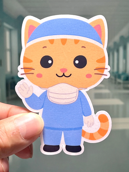 Kawaii design surgeon cat wearing surgical gown and cap vinyl sticker