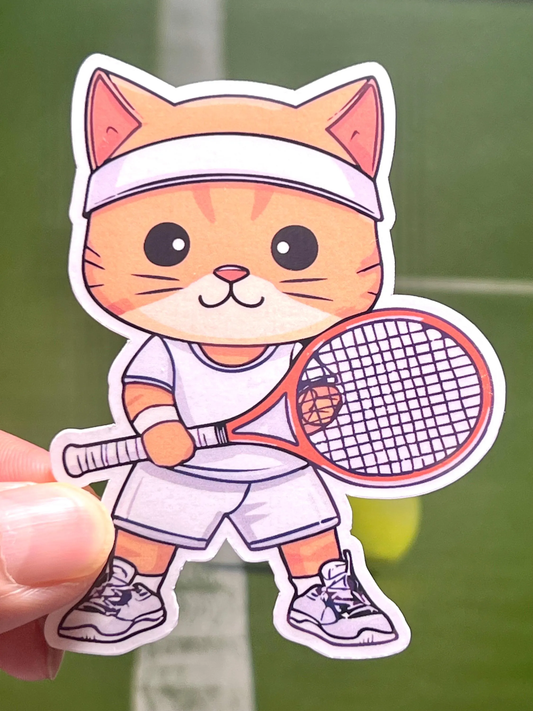 Cat dressed in wimbledon white outfit playing tennis vinyl sticker