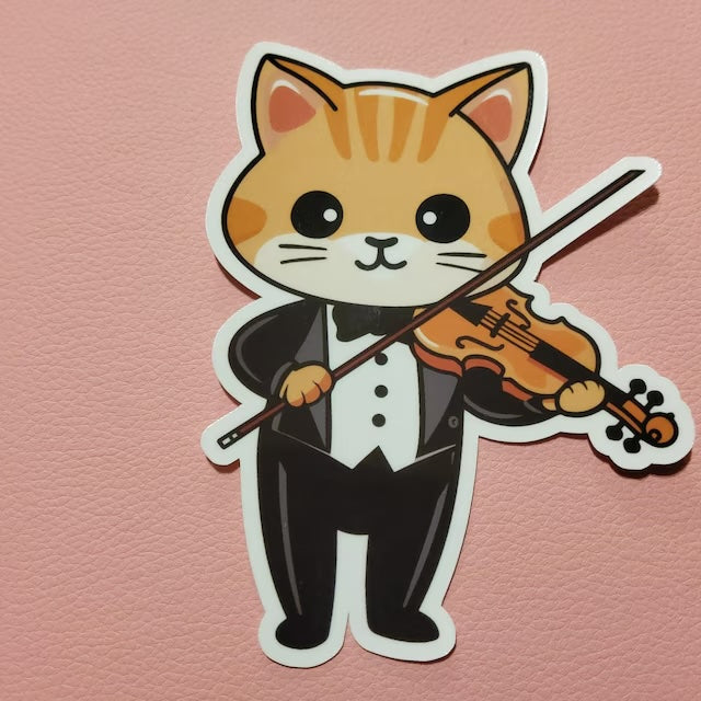 Violin/Viola Cat Sticker | Violin Cat Orchestra Vinyl Sticker | Musician Gift | Orchestra Gift Violinist/Violist Gift