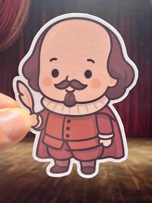 Cartoon sticker of  William Shakespeare with a quill. Cute Design.