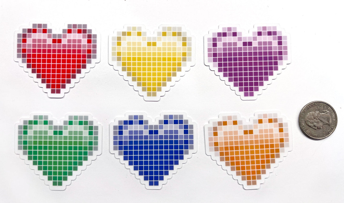 Heart Pixel Art Vinyl Stickers for Water Bottles, lunch boxes, hydro flask, laptops. 8bit stickers, waterproof sticker, Car Sticker