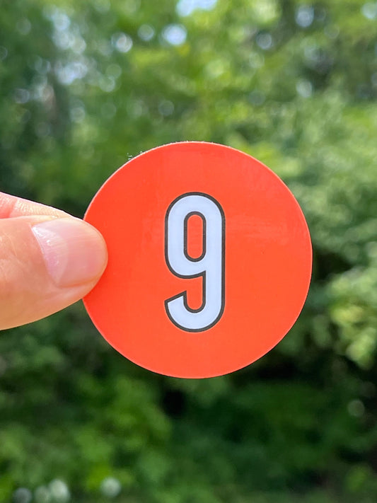 Number 9 Joe Burrow Sticker Orange- Joe Burrow 9 -Cincinnati Bengals NFL Quarterback- Available in two sizes 2 & 3 inches.