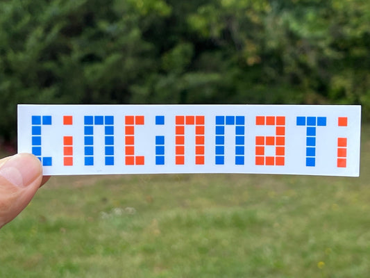 Cincinnati Sticker in Orange & Blue- For FC Cincinnati Fans! Cincinnati Convention Center Skyline Sign Vinyl Sticker- Pixel Art. 3 Sizes.