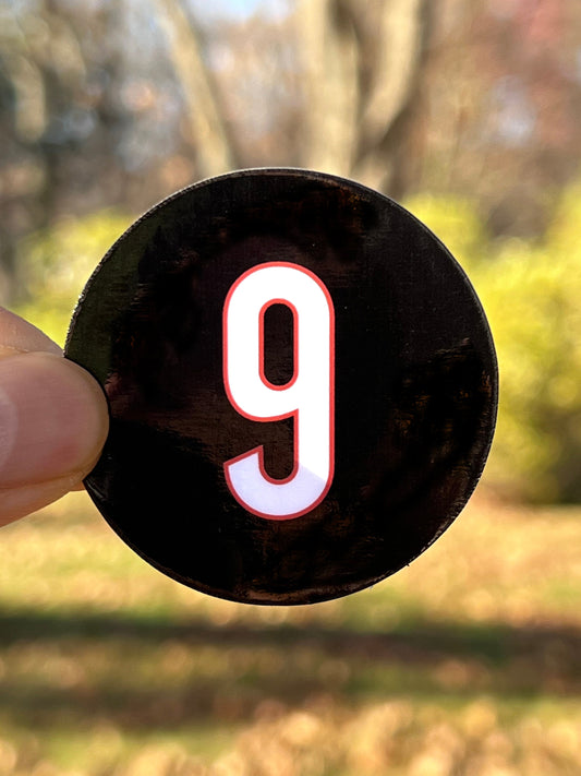 Number 9 Joe Burrow Sticker BLACK- Joe Burrow 9 Uniform- Cincinnati Bengals NFL Quarterback- Available in two sizes 2 & 3 inches.