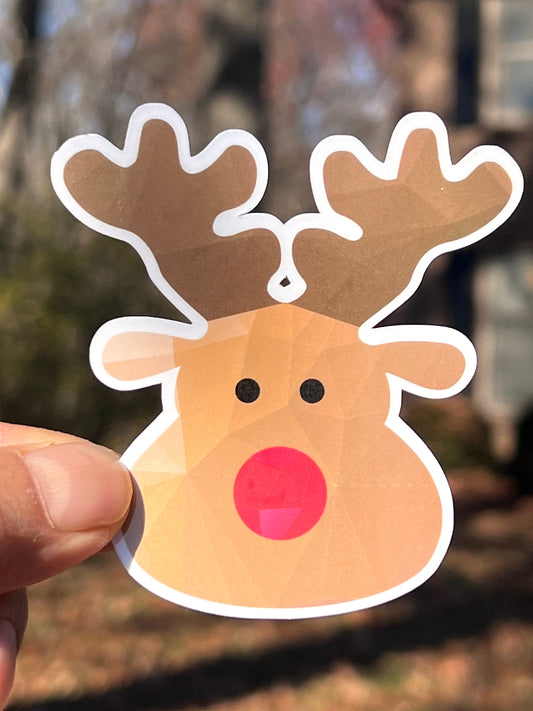 Red Nose Reindeer Sticker |  Reindeer Decal l Holiday Decoration | Holiday Reindeer Sticker