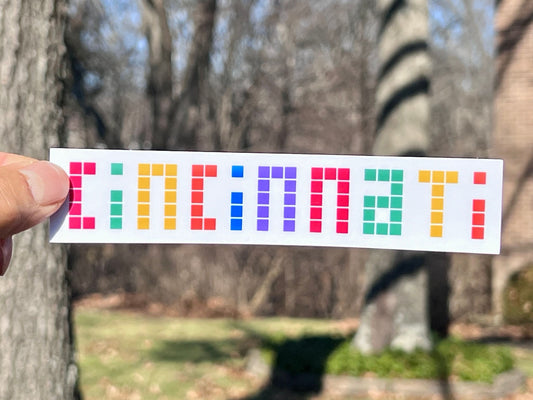 Cincinnati Sign Vinyl Sticker Rainbow Color- Colorful Sticker- Cincinnati Convention Center Sign- Pixel Art- I Love Cincy. 3 Sizes.