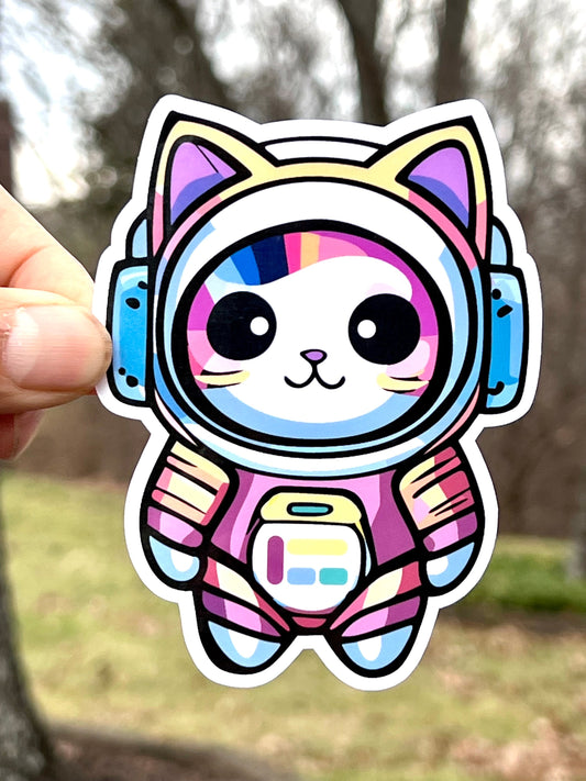 Rainbow Cat Astronaut Sticker | Cute Space Kitty Sticker | Space Suit Cat